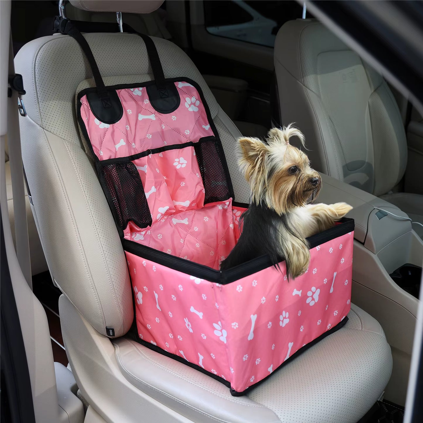 Pet car seat with storage