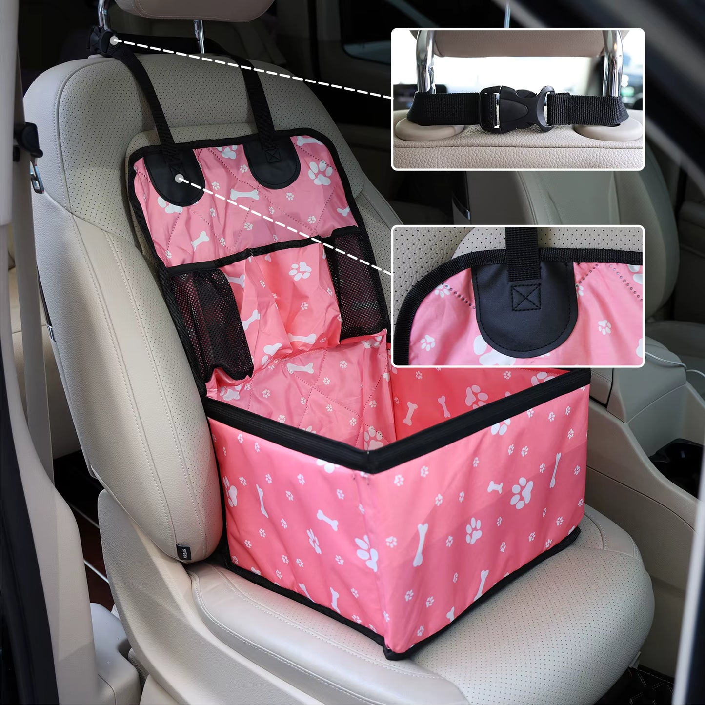 Pet car seat with storage