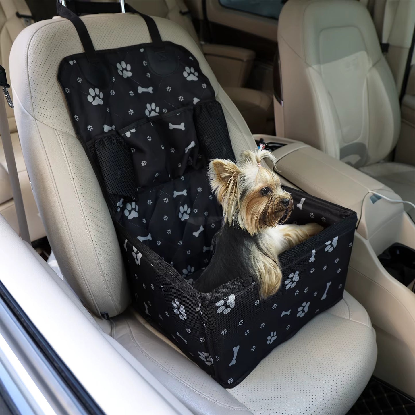 Pet car seat with storage