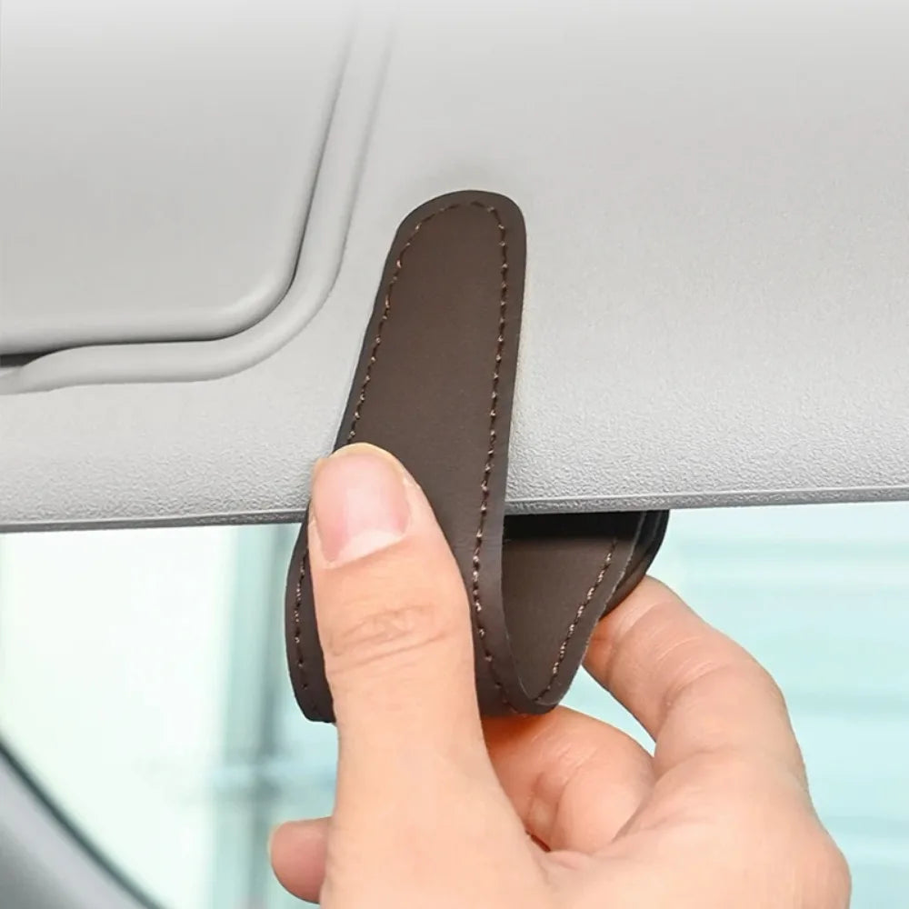Magnetic Leather Car Sunglasses Holder