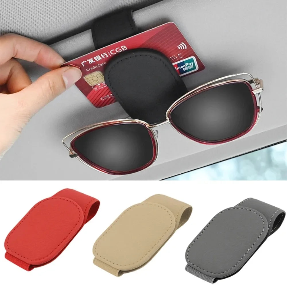 Magnetic Leather Car Sunglasses Holder